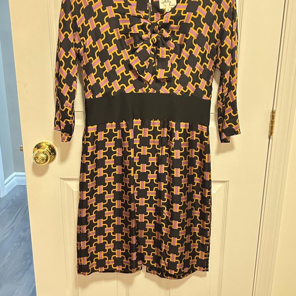 Milly Black and Gold A-line Dress with 3/4 Cuffed Sleeves